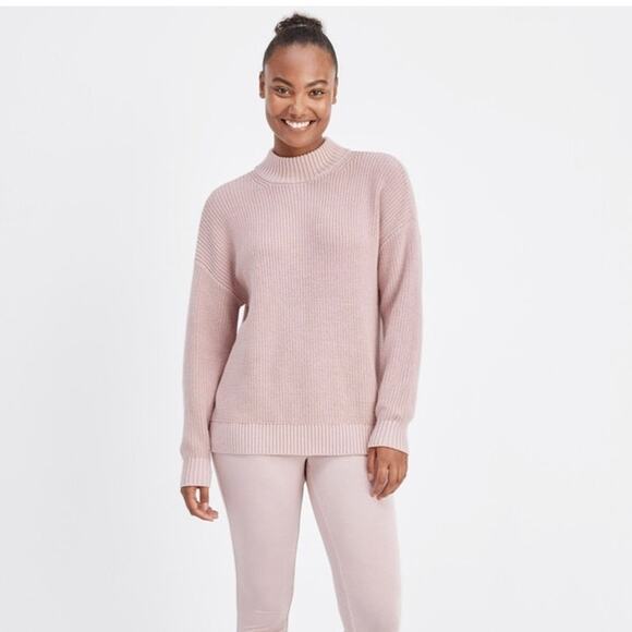 Haven Well Within Organic Cotton Mock Neck Chunky Knit Sweater in Dusty Rose - Picture 3 of 6